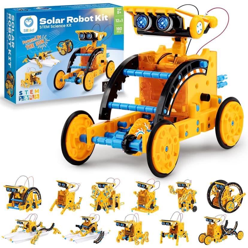 Sillbird Solar Building Robot Kit STEM Gift for Boys Age 8-13, 12-in-1 DIY Educational Science Toys for Kids Birthday, Powered by the Sun Robotics Set with 190 Pieces