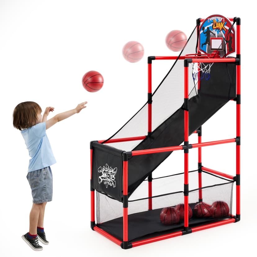 JOYIN Red Arcade Basketball Game Set, Indoor Basketball Hoop for Kids 3 to 12 Years Old, Easy Set Up Sports Toy with 4 Balls, Gifts for Boys and Girls