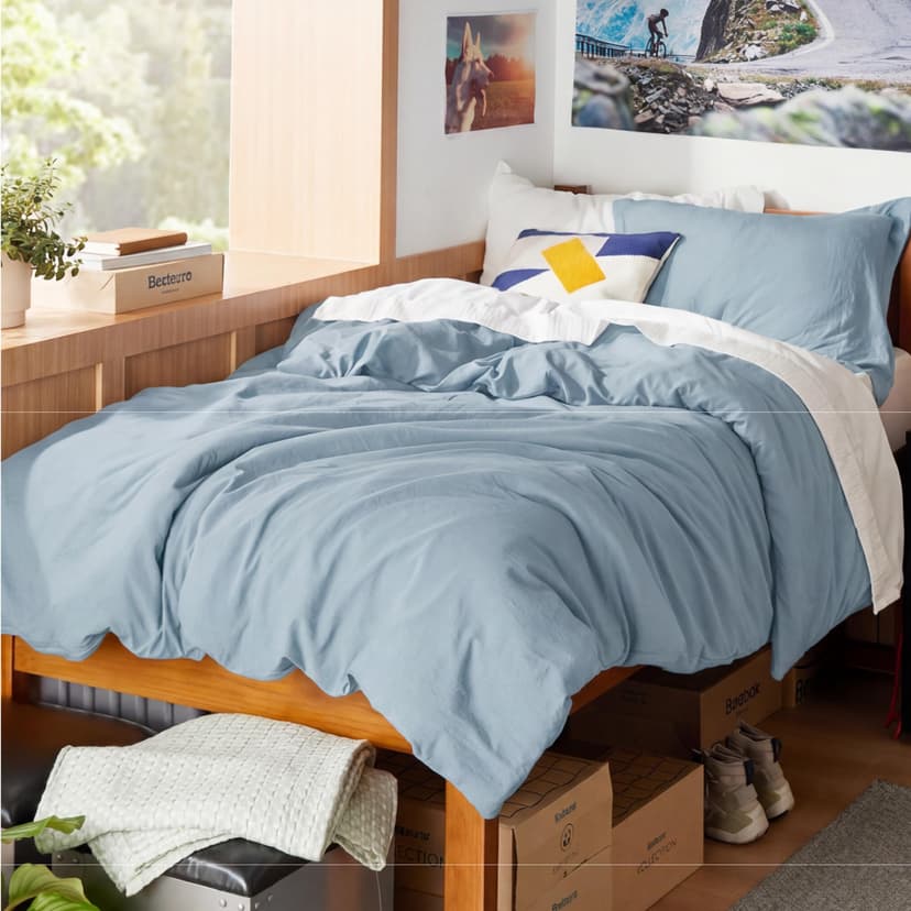 Bedsure Prewashed Twin Duvet Cover, Cotton-Like Bedding Set, Light Blue | Ultra Soft, Relaxed Texture, Twin XL Breathable Comfort, Hidden Zipper, 8 Corner Ties, Easy Care, OEKO-TEX, Year-Round Use