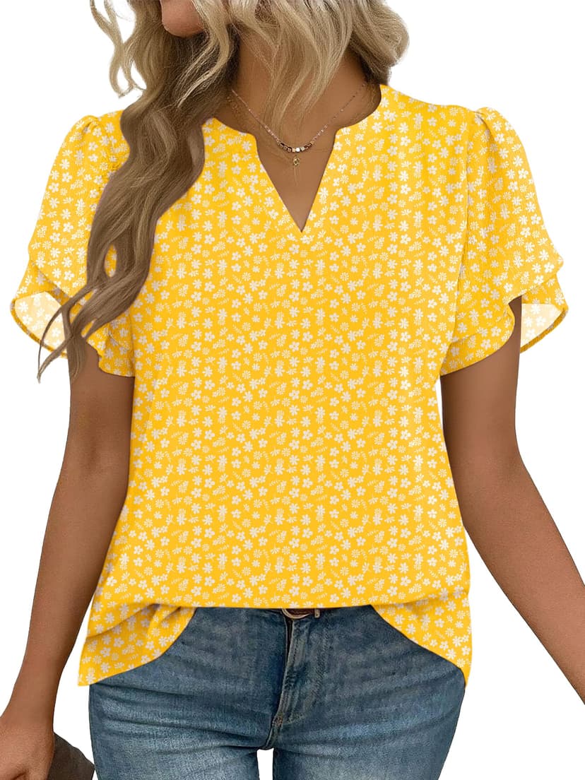 Zeagoo Womens Dressy Casual Shirts Short Sleeve V Neck Work Blouse Business Casual Summer Chiffon Tops