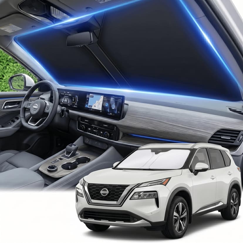 Windshield Sun Shade for Nissan Rogue 2021-2025 2026 Sunshade Front Window Shade Custom Fit Rogue Accessories Sun Visor Foldable Shade Blocks UV Rays Accessories