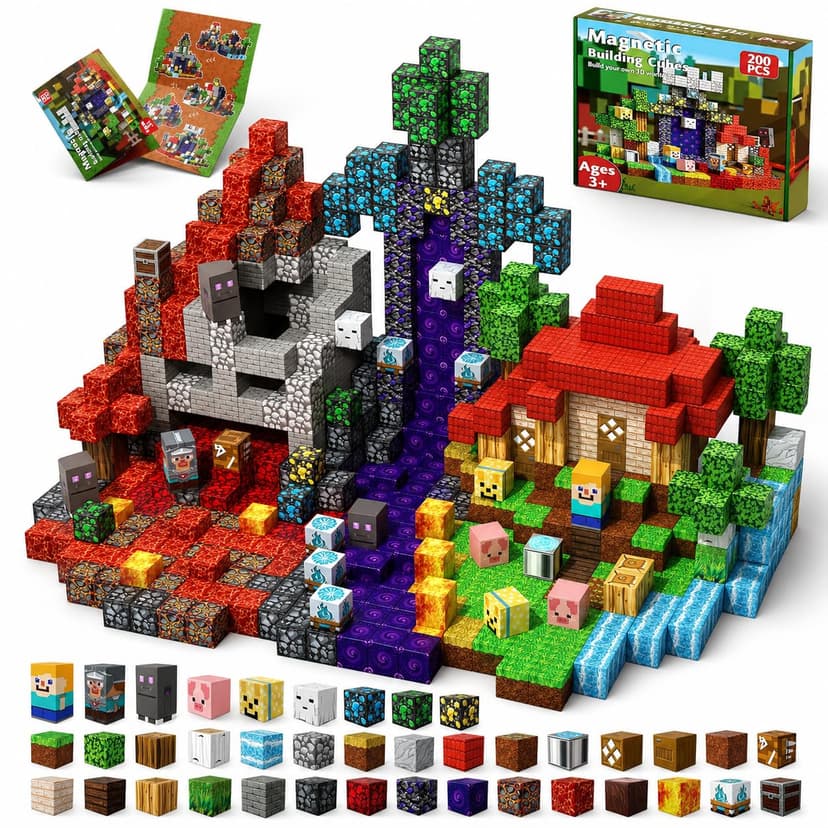 Magneverse 200 PCS 0.8in Magnetic Blocks - Magnet Toys for Kids, Magnetic Building Blocks Cubes, Stacking Magnets, School STEM Toys Birthday Gifts for Boys and Girls Age 3+ Years Old (Theme: Portal)