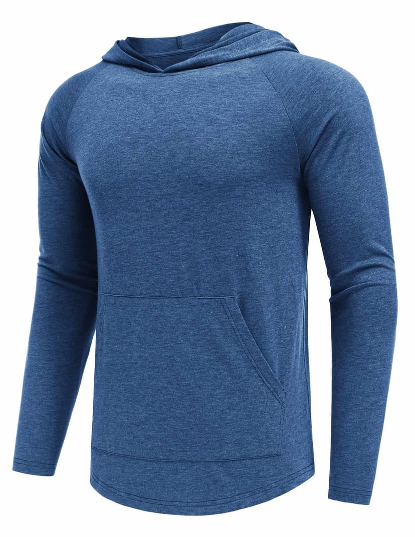 PINSPARK Men's Lightweight Workout Hoodies Pullover Golf Gym Sweatshirt | Soft long sleeve hooded shirt for fall running & gym. Functional kangaroo pocket. Breathable lightweight pullover for men.