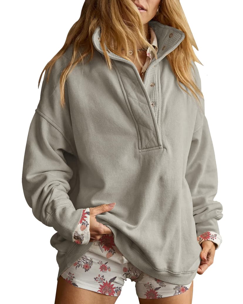 Gacaky Sweatshirt for Women Oversized Henley Neck Pullover Top Fall Outfits | Oversized Silhouette, Quilted Placket Detail, Henley Sweatshirt, Comfort Soft Sweaters, Fall Winter Fashion Outfits Clothe
