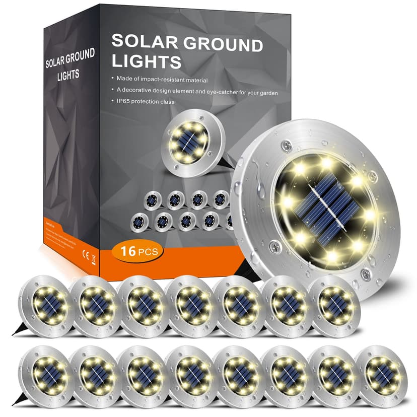 INCX 4.6 inch Solar Lights Outdoor Waterproof,16 Pack Solor Ground Light for Outside, Solar Garden Lights Landscape Lighting for Patio Pathway Lawn Yard Deck Driveway Walkway, Warm White