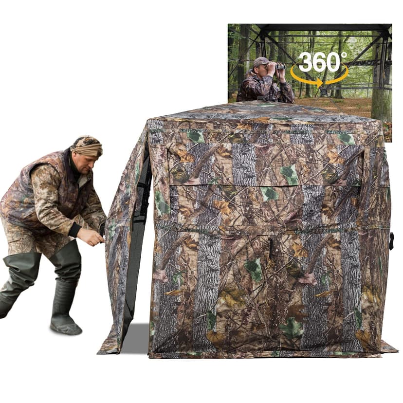 FUNHORUN Hunting Blind 270/360 See Through Deer Blind, Pop Up Ground Blind | 2/3/4 Person Camouflage Tent, Portable Concealed Shelter with Carrying Bag, Silent Sliding Windows, Windproof Bottom Layer