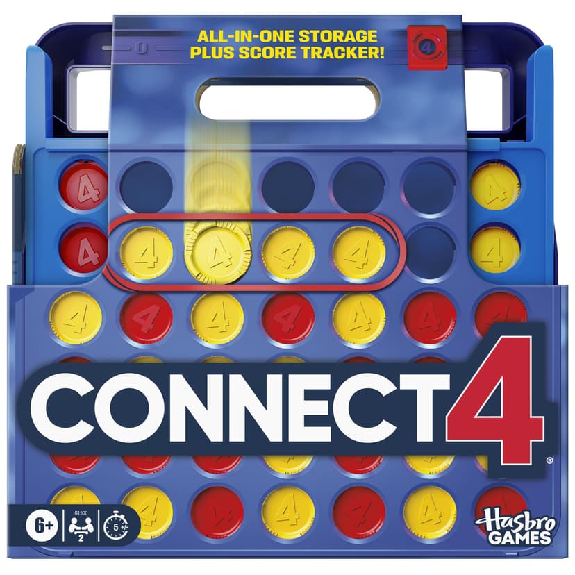 Official Hasbro Games Connect 4 Game (2025 Edition) | All-in-1 Storage, Carrying Case, Score Tracker | Ages 6+ | 2 Players | Family Games for Kids