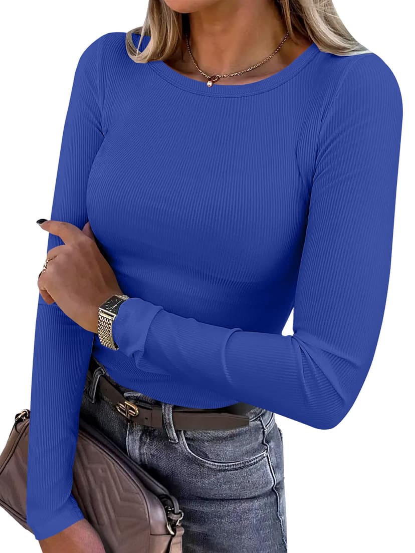 ANRABESS Women Long Sleeve Shirts Ribbed Fitted Tops | Slim Basic Tee,2026 Fall Outfits,Lightweight Knit T-Shirt,Soft Underscrub,Winter Layer Clothing,Casual Work & Everyday Wear