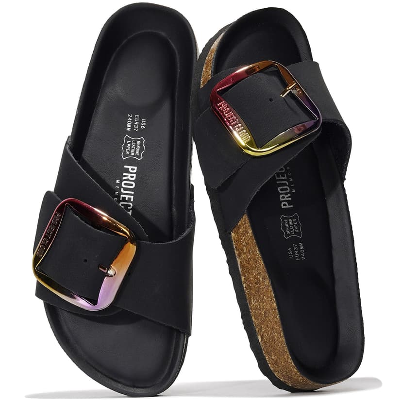 Project Cloud 100% Genuine Leather Sandals Women Comfortable Womens Slides | Slides for Women Beach Essential Lightweight Footwear with Memory Foam Insole Everyday Summer Sandals for Women