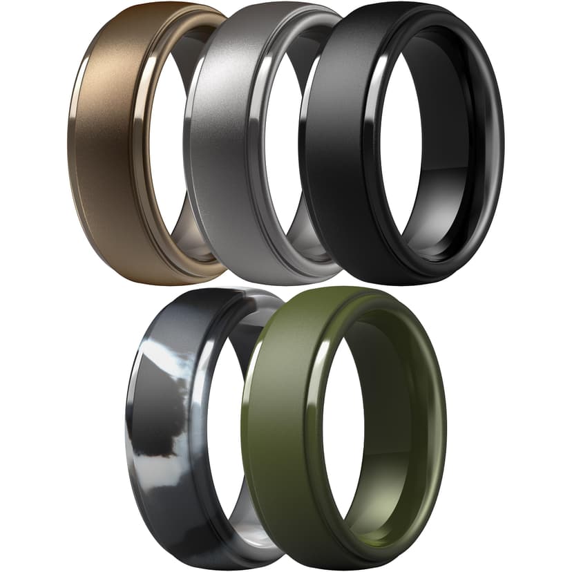 ThunderFit Silicone Rings for Men, Step Edge Rubber Wedding Bands 10mm Wide | 2.5mm Thick, Available in 1, 4 & 7 Packs, Comfortable Fit, Durable & Flexible Silicone, Safe for Gym & Work