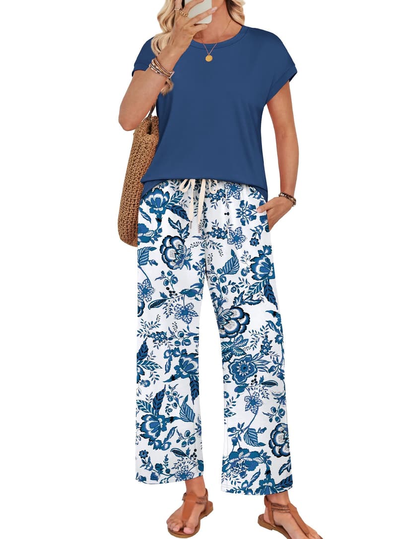 WIHOLL Two Piece Sets for Women Summer Spring Outfits Lounge Sets Beach Vacation Clothes Airport Travel Matching Clothing