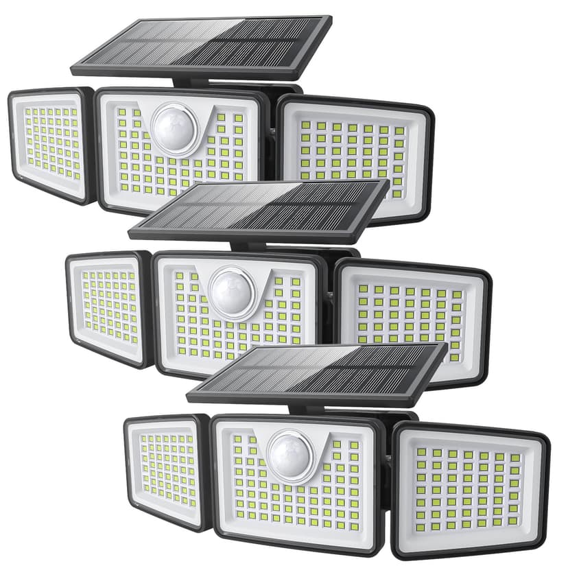 daphino 2500LM Solar Lights, Motion Sensor Outdoor Lights, 3-Head, 3 Pack | 270° Wide-Angle Street & Area Coverage, IP65 Waterproof Security Lighting, 3 Lighting Modes, Remote Control