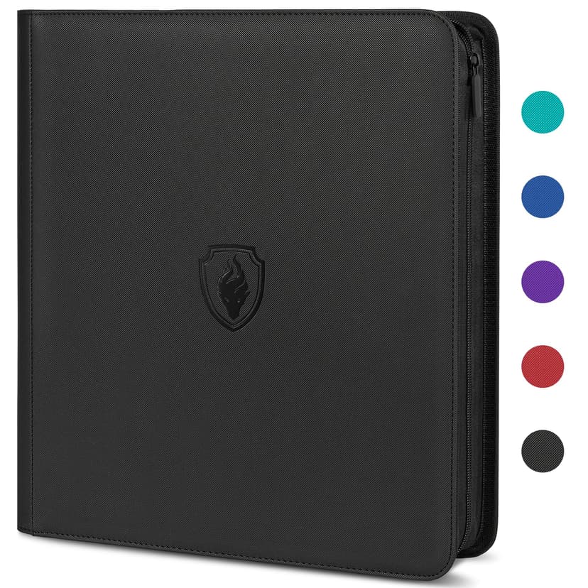 Premium Zip Card Binder 12 Pocket, Fabmaker 912 Pockets Trading Card Binder, PU Zipper Card Collection Album, Sturdy Side-Loading Card Book Holder for Game & Sports Cards, Black