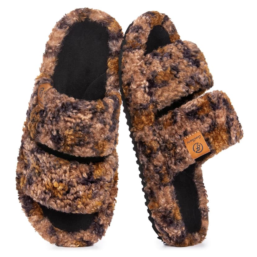 EverFoams Womens Fuzzy Open-toe Slippers Memory Foam Indoor House Shoes | machine-washable,gifts,memory foam,anti-slip sole,lightweight,indoor and outdoor,cozy