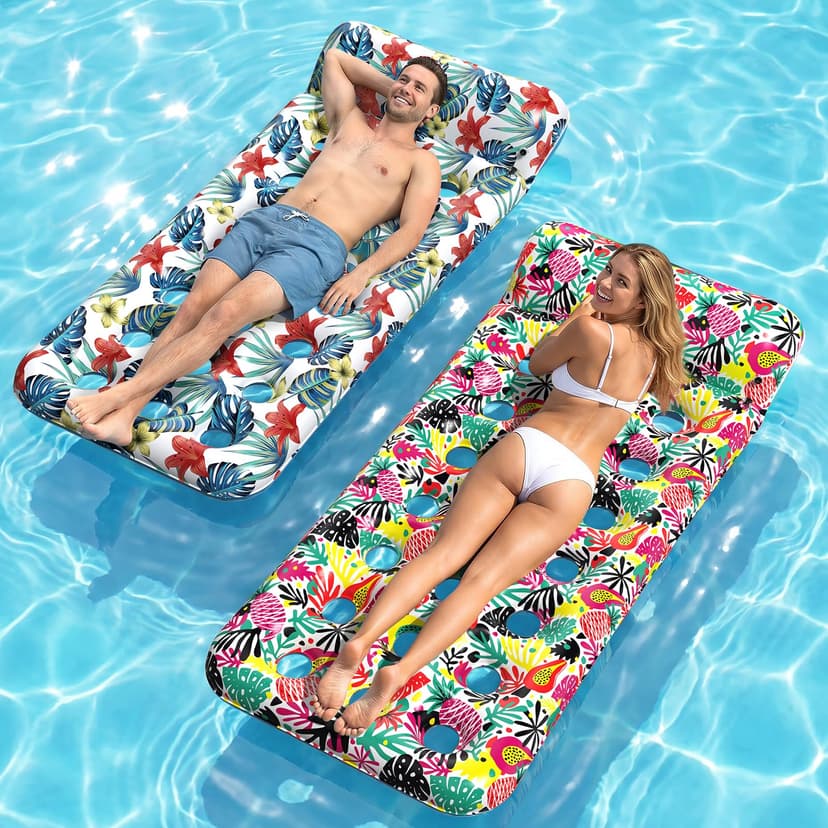 IRUIRUI 2 Pack Pool Floats Adult, Oversized Inflatable Pool Float Loungers for Adults with Headrest, Swimming Pool Rafts for Adults Pool, Lake, Beach & Summer Party