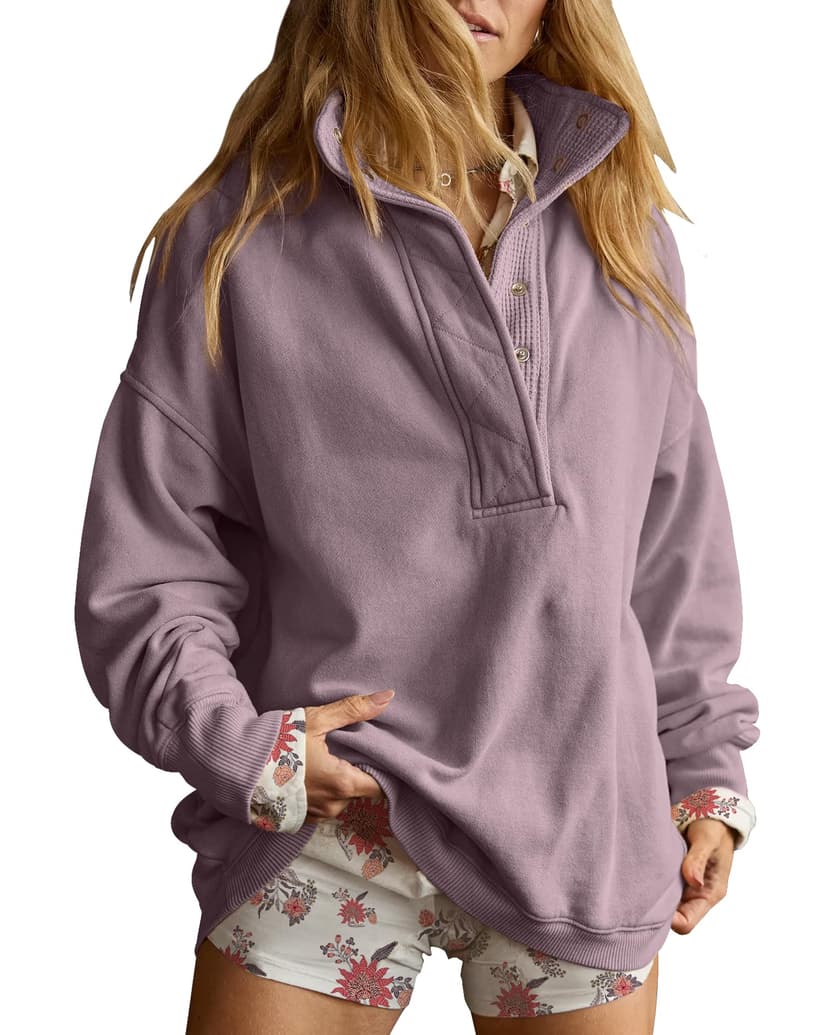 Gacaky Sweatshirt for Women Oversized Henley Neck Pullover Top Fall Outfits | Oversized Silhouette, Quilted Placket Detail, Henley Sweatshirt, Comfort Soft Sweaters, Fall Winter Fashion Outfits Clothe