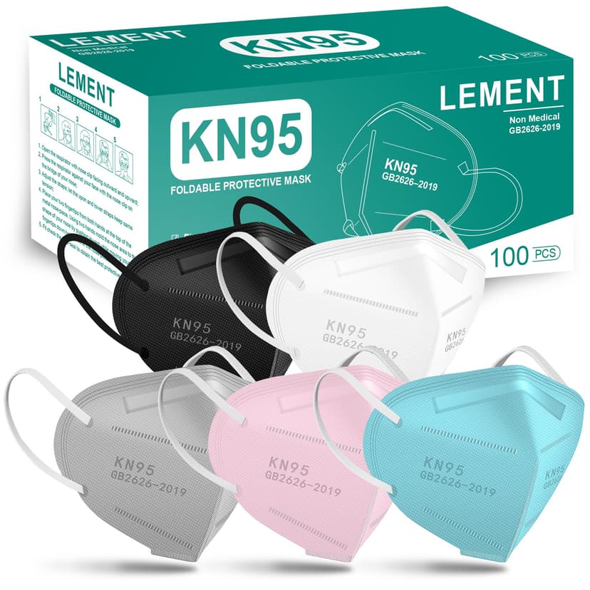 LEMENT KN95 Face Masks,100 Pack Breathable Cup Dust Mask For Adults,5 color | Filter Efficiency≥95%, Comfortable Elastic Ear Loops, Adjustable Nose Clip, 5-Ply Disposable Safety Mask For Teenager