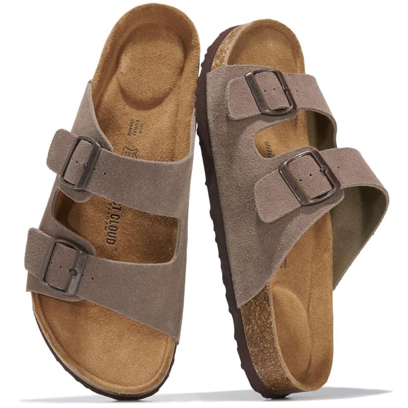 Project Cloud Mens Sandals, 100% Genuine Leather Mens Slides (Heritage) | Memory Foam Insole & Cork Footbed Slides for Men Footwear Non Slip Summer Sandals for Men & Lightweight Sandals Men