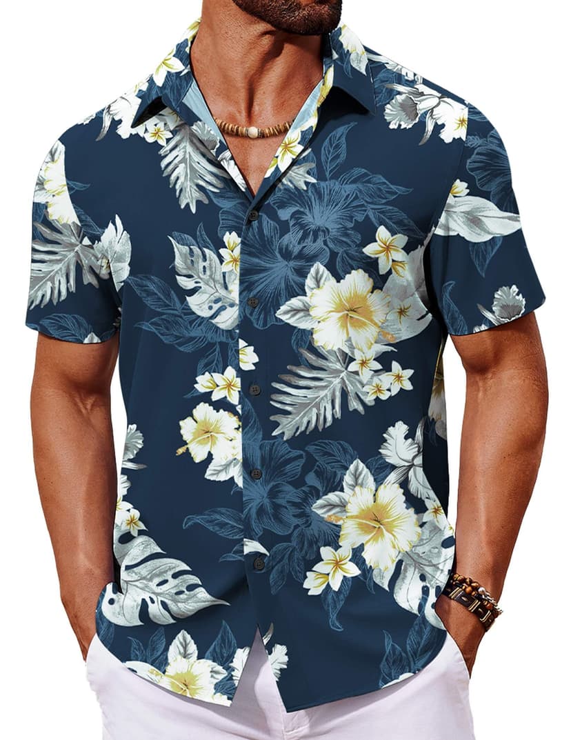 COOFANDY Mens Hawaiian Shirt Short Sleeve Button Down Shirts Tropical Floral Summer Beach Shirts
