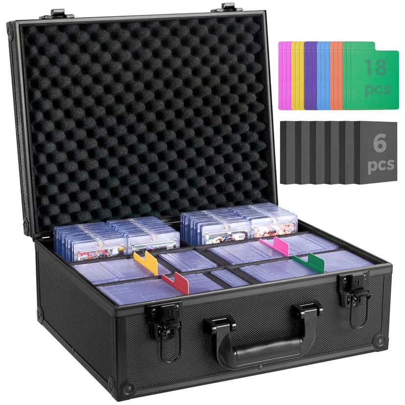 OEODAJ Top Loader Storage Box, Trading Card Case for Sports Cards, Fits 3" x 4" 35PT Rigid Card Holder with 18 Colorful Dividers and 6 Foam Stoppers, Holds 600+ Top Loaders, Cards Case Holder