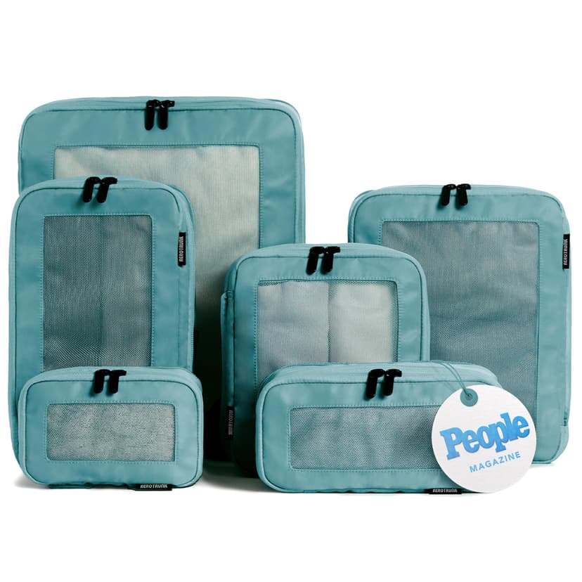 Aerotrunk Compression Packing Cubes for Travel - Luggage Organizer Bags - Double Zipper Packing Cubes for Suitcases (6-Pack, Teal)