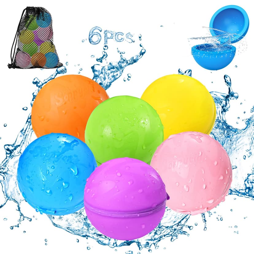 SOPPYCID Water Balloons Reusable Splash Ball, Latex-free Water Bomb Pool Toys, No Tying Easy Quick Fill, Magnetic Self-sealing Water Balls for Kids & Adults All Ages Summer Fun Outdoor Party Games