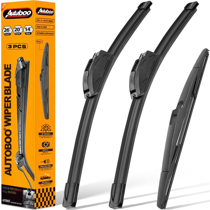 AUTOBOO Windshield Wiper Blade Replacement for Ford Edge Lincoln MKX | Fits Edge 2007–2014 MKX 2007–2015; 26"+20" front + 14" rear, OE fit, all-weather, quiet, easy install