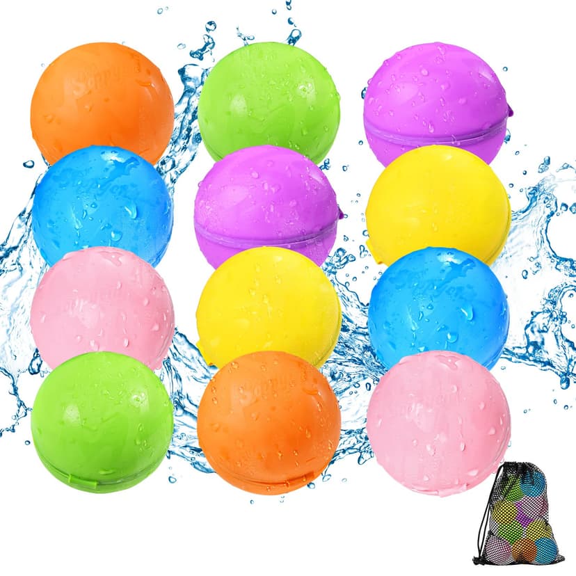 Reusable Water Balloons 12PCS - Summer Water Toys for Pool Beach & Outdoor, Self-Sealing Refillable Water Bombs for Kids Ages 3-14, Magnetic Splash Balls for Kids Fun Games & Activities