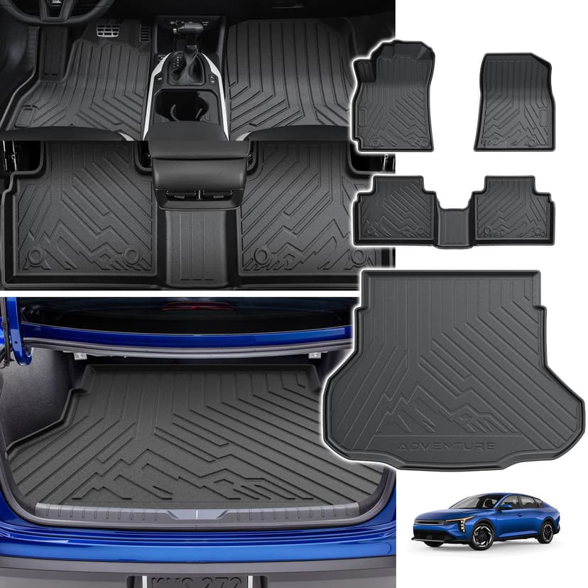 Powerty Floor Mats Cargo Liner for Kia K4 2025 2026 All Weather 3D TPE Anti-Slip Car Protection, 1st & 2nd Row Set with Rear Cargo Mat Accessories