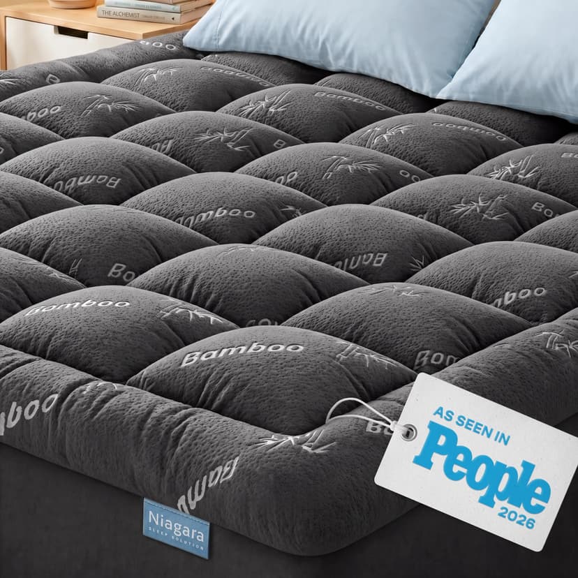 Niagara Sleep Solution Queen Ultra Soft Mattress Topper — Back Pain Relief | Rayon Derived from Bamboo, 20" Deep Pocket, Naturally Cooling, Pillow Top Mattress Pad, Perfect for Hot Sleepers, Dark Gray