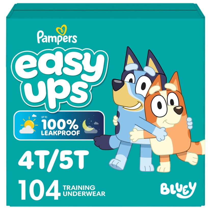 Pampers Easy Ups Girls & Boys Potty Training Pants, Size 6 (4T5T), 104 Count, Bluey Absorbent Training Underwear, Up to 100% Leakproof Day and Night, Hypoallergenic