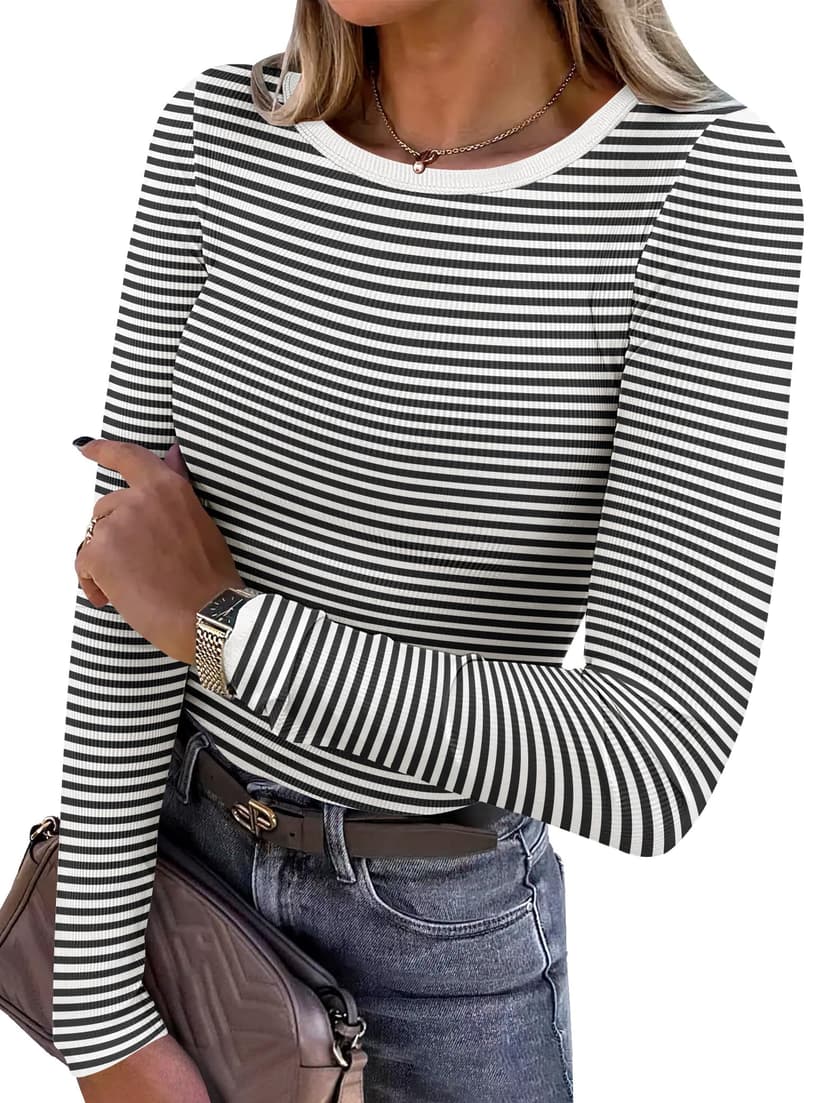 ANRABESS Women Long Sleeve Shirts Ribbed Fitted Tops | Slim Basic Tee,2026 Fall Outfits,Lightweight Knit T-Shirt,Soft Underscrub,Winter Layer Clothing,Casual Work & Everyday Wear