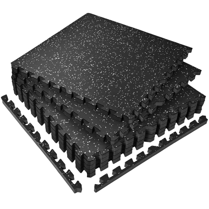 SUPERJARE 0.56'' Thick 24 Sq Ft Rubber Top Gym Flooring for Home Gym | High Density Gym mat with Upgraded Rubber Top, 6 Pcs Interlocking EVA Foam Exercise Equipment mat, Workout Mat, Black/Grey