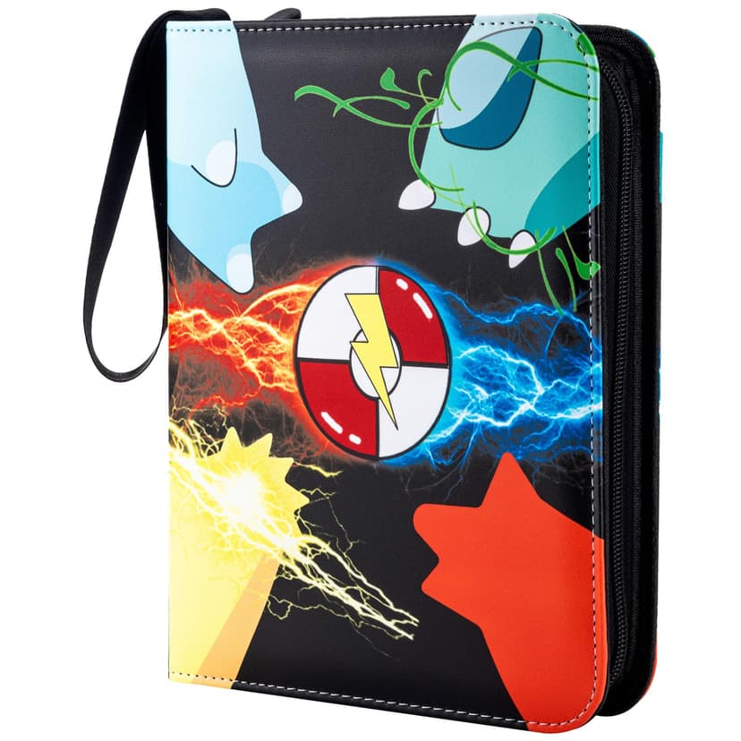 Jravkfi Card Binder 4 Pocket with 50 Removable Sleeves-Can Hold 400 Cards,3-Ring Zipper Sports Book is Gifts for Boys and Girls(Black)