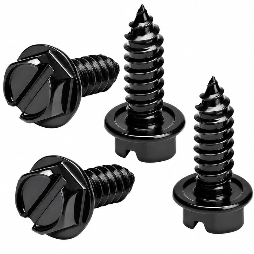 OttoSpeed Rustproof License Plate Screws (4-Pack, Black-Slotted) | Premium Stainless Steel, For US Domestic Vehicles & Select Imports, Fits Plate Mounts with Nylon or Plastic Inserts