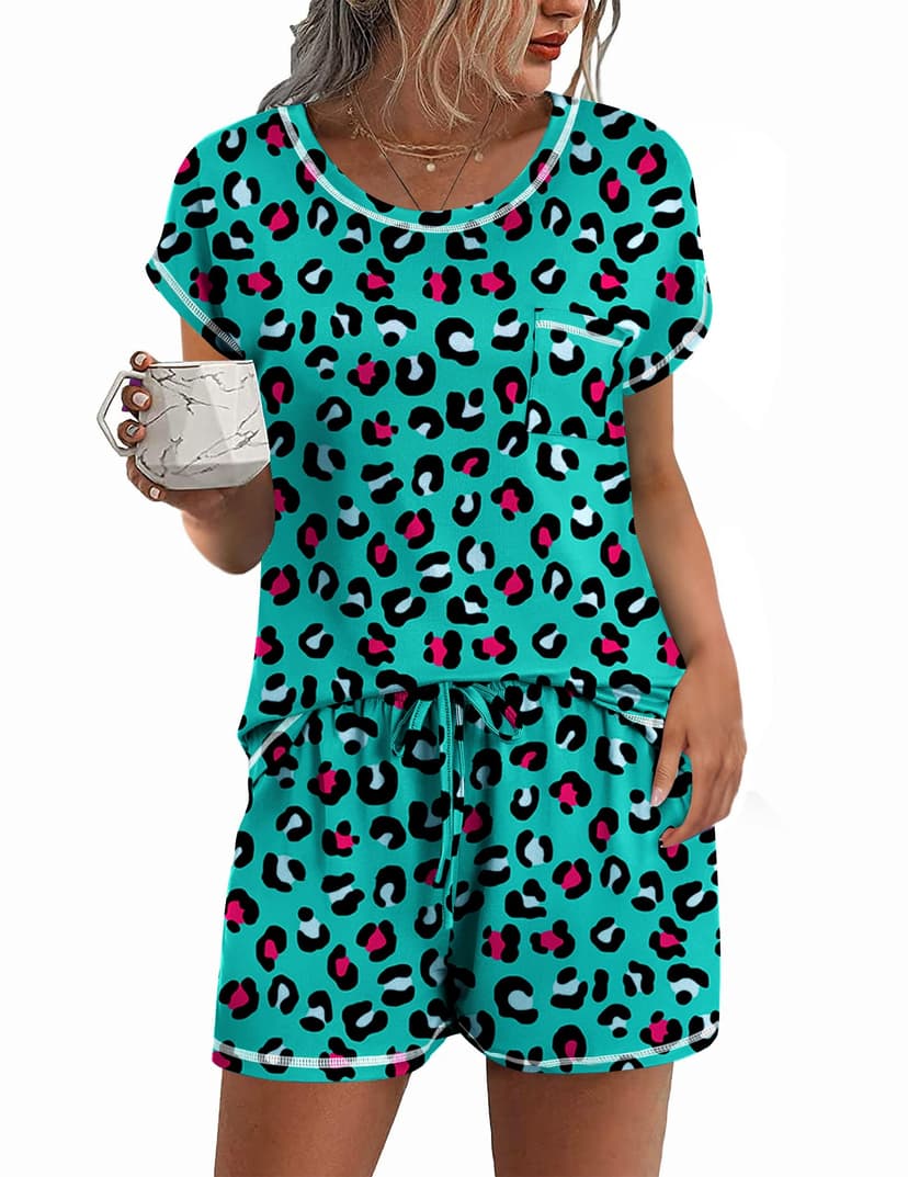 Ekouaer Womens Pajama Sets 2 Piece Pjs Short Sleeve Top and Shorts | Soft Sleepwear Round Neck Lounge Set with Pockets for Sleeping, Daily Wear