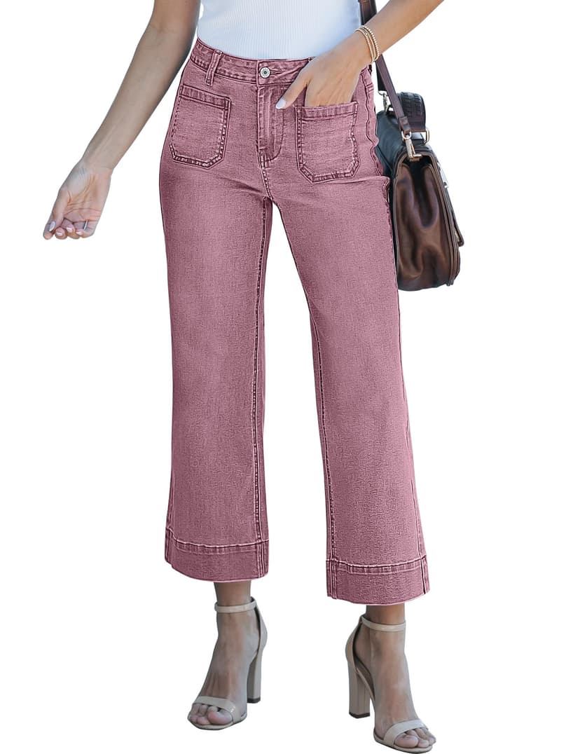 luvamia Wide Leg Jeans for Women Trendy High Waisted Flare Jeans Cropped Denim Pants Stretchy Baggy with Patch Pockets