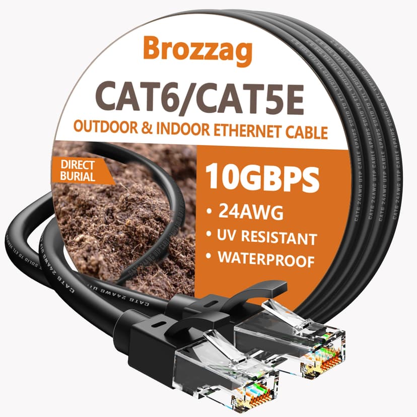 Ethernet Cable 10ft For Cat6/Cat5E, 10Gbps Compatible with Cat8/Cat7, 24AWG Network Cable Indoor&Outdoor, Direct Burial Waterproof&UV Resistant, High Speed Snagless RJ45 LAN Cord -PC/Router, Black