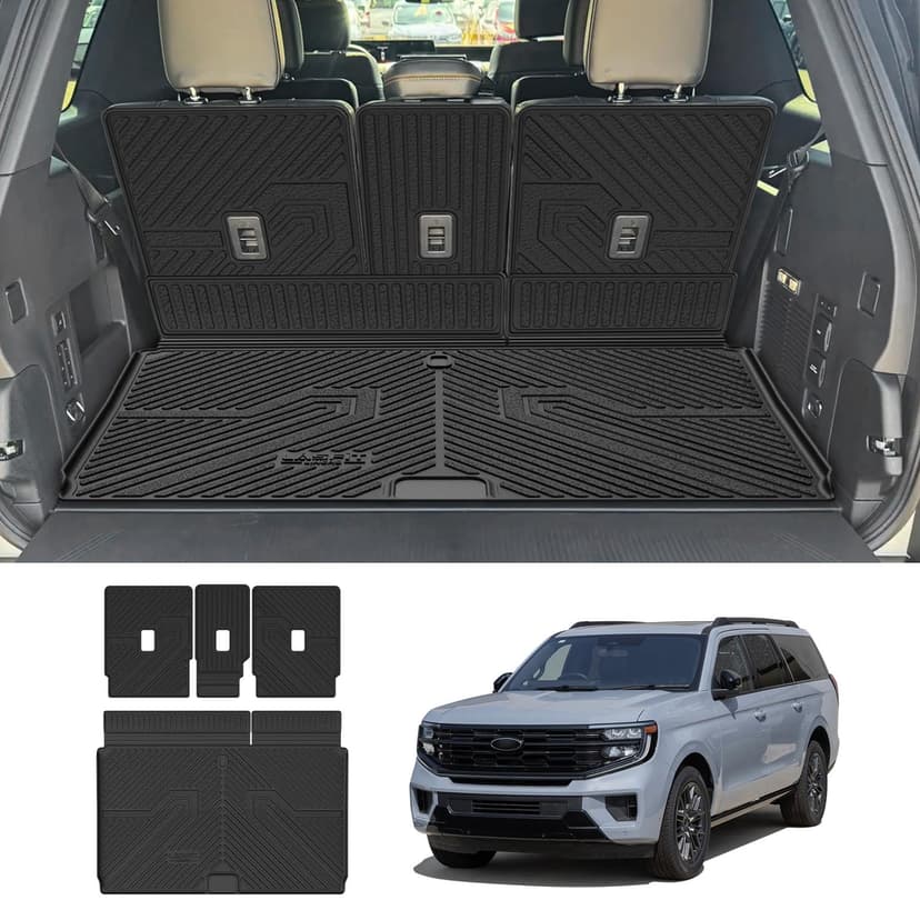 LASFIT Floor Mat with Ford Expedition Max 7&8 Seats 2025 2026 2027 | Backrest Mat fit Lincoln Navigator,Costom Fit All Weather Protection TPE Easy Clean Cargo Liners,4pcs,Black