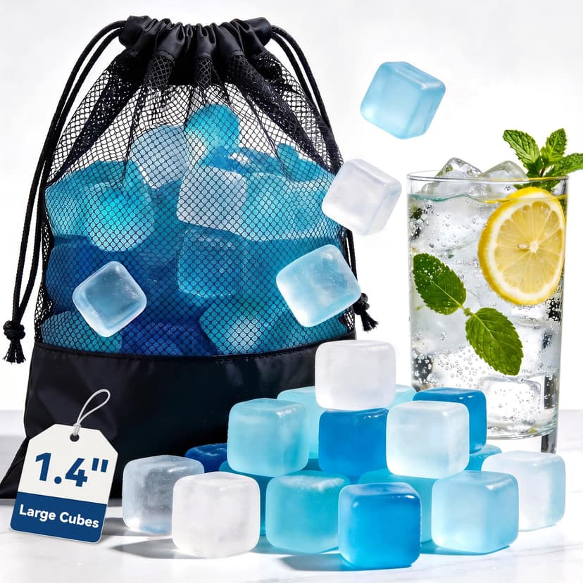 1.4“ Inch Large Reusable Ice Cubes, 100 Pack | Chills Drinks Without Diluting, BPA-Free & Refreezable, for Cocktails, Whisky, Coffee, Ice Bath, Cooler, Bars & Parties