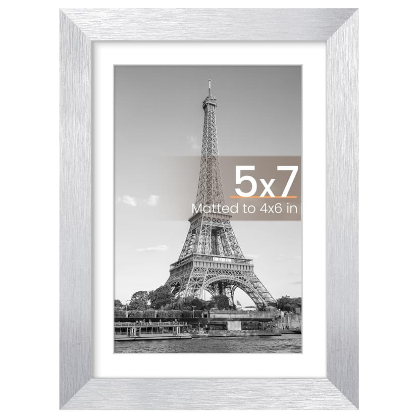 upsimples 5x7 Picture Frame, Display Pictures 4x6 with Mat or 5 x 7 Without, Wall Hanging Photo Frames, Silver, 1 Pack