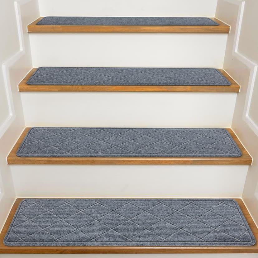 KOOTETA Stair Treads for Wooden Steps Indoor, 15 Pack 8" X 30" Non Slip Carpet Stair Treads with Reusable Adhesive for Kids Elders and Dogs, Surface Polyester TPR Backing Stair Runner Rugs, Dark Grey