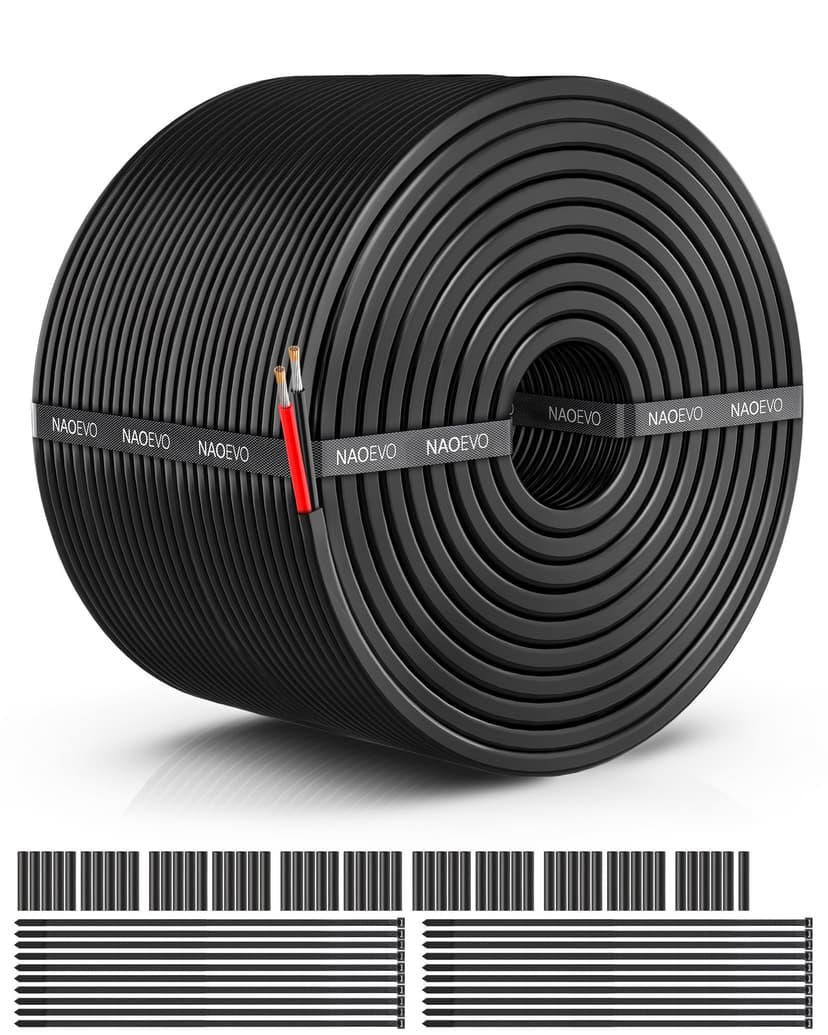 NAOEVO 14 Gauge Wire 2 Conductor Tinned Copper Electrical Wire, 100FT | PVC Insulated, 12V Low Voltage, High Conductivity, Flexible 14 AWG Wire for Automotive, Marine, Speaker, Trailer, Lamp