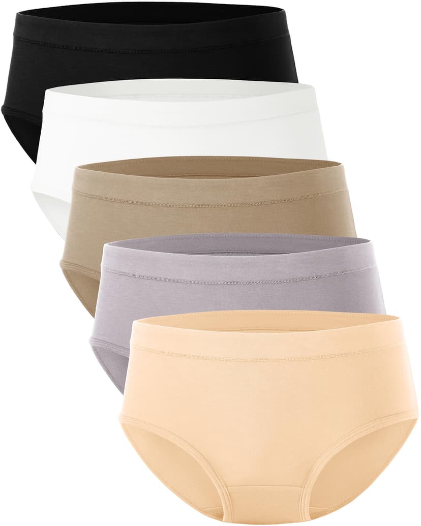 BAMBOO COOL Womens Underwear, Moisture-Wicking Briefs, Soft and Breathable Panties, Mid Waist, 5-Pack