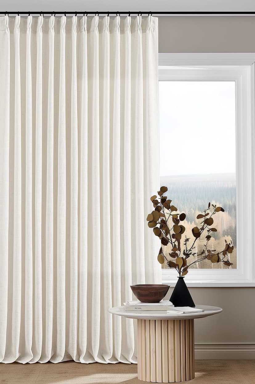 Extra Long Pinch Pleated 132 Inch Linen Curtains 2 Panels Set for High Ceiling Living Room Bedroom Memory Shaped Semi Sheer Pleat Drapes with Hooks Rings Light Filtering Natural Window Curtain 40x132