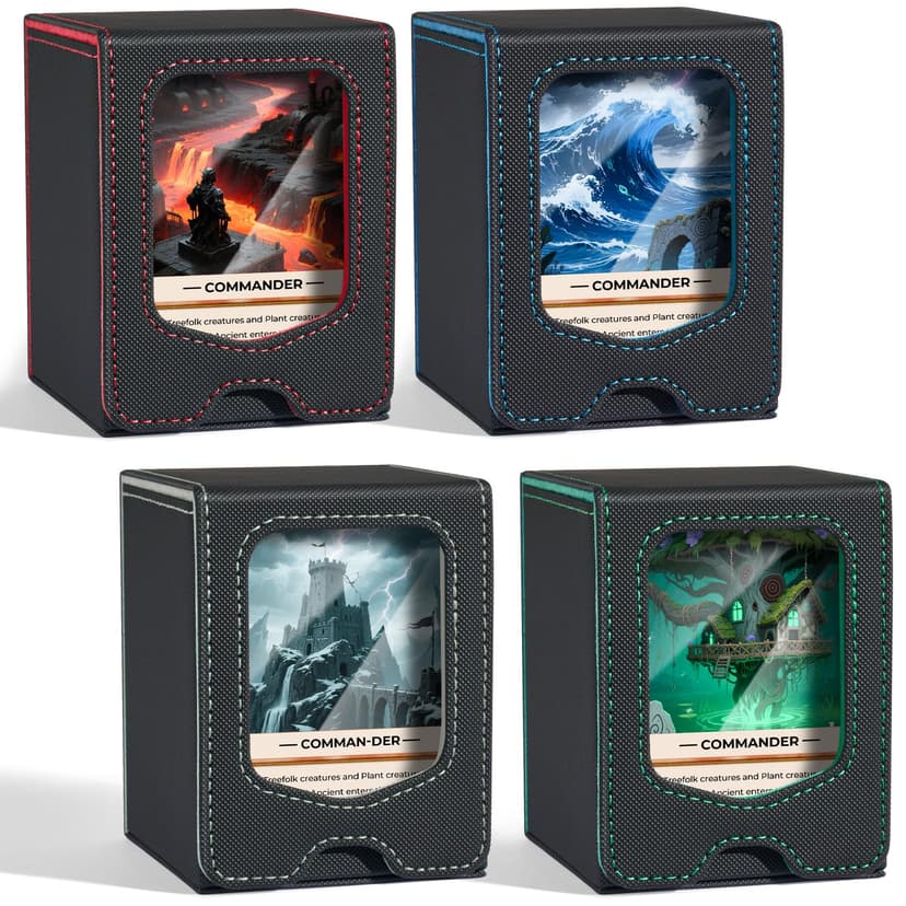 Fabmaker 4 Pack Deck Box Compatible with MTG Commander, (patent Pending) Magnetic Trading Card Storage Box with Commander, Fits 100 Double-Sleeved Cards, Card Box Compatible with Magic the Gathering