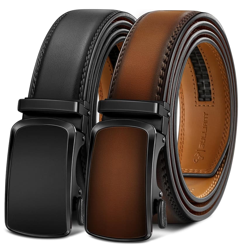 BULLIANT Men's Ratchet Belt 2 Pack-Click Leather Belt Adjustable for Men Gift 1 3/8-Cut for Perfect Fit