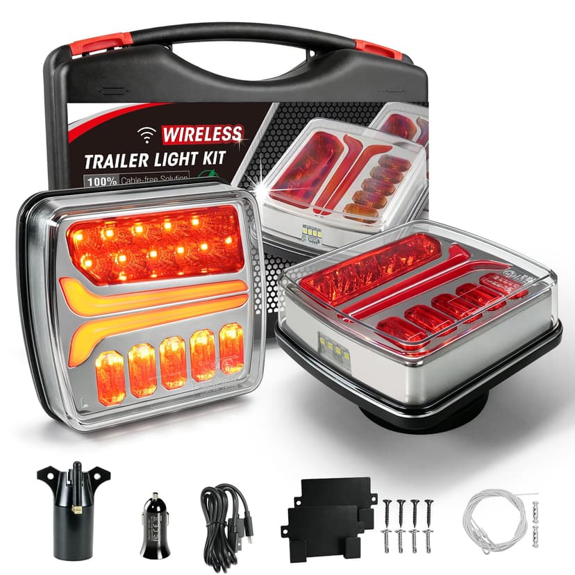 NeaLia Magnetic Wireless Trailer Lights, Rechargeable LED Trailer Light for Towing Truck, Waterproof Tail Tow Lights Kit for RV Camper Boat Caravan, Portable Turn Signal Brake Running Stop