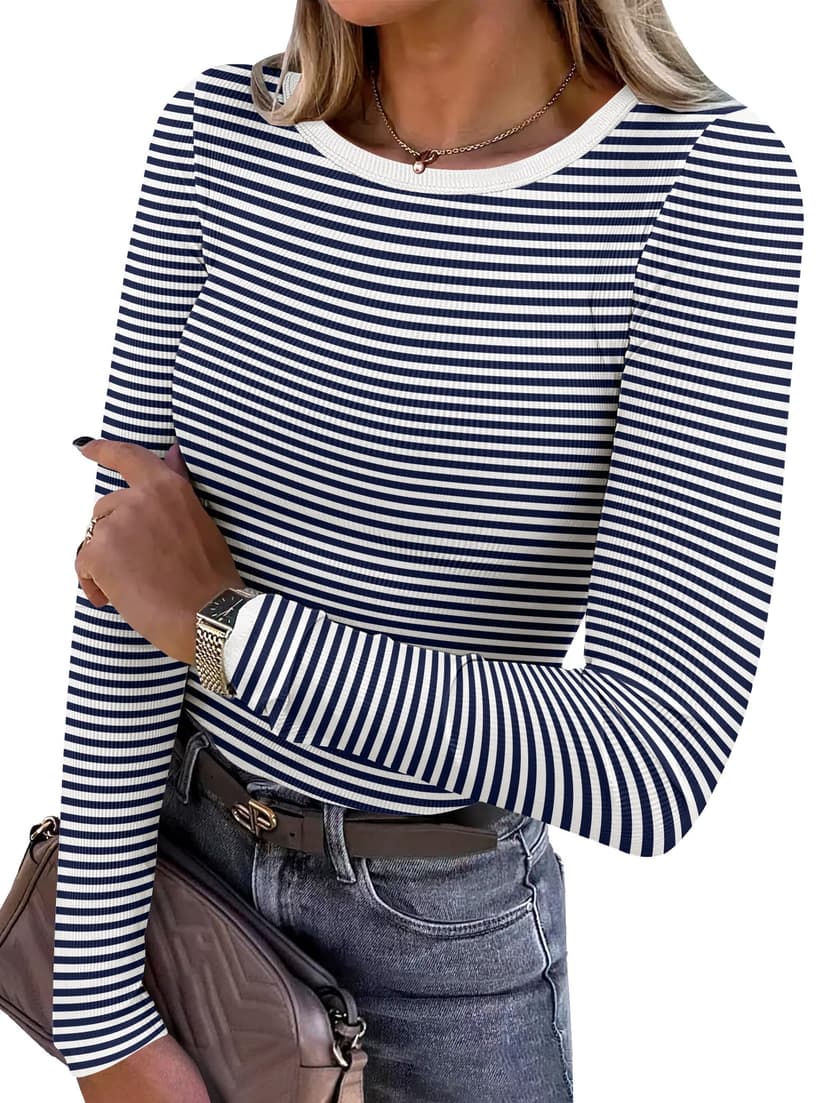 ANRABESS Women Long Sleeve Shirts Ribbed Fitted Tops | Slim Basic Tee,2026 Fall Outfits,Lightweight Knit T-Shirt,Soft Underscrub,Winter Layer Clothing,Casual Work & Everyday Wear