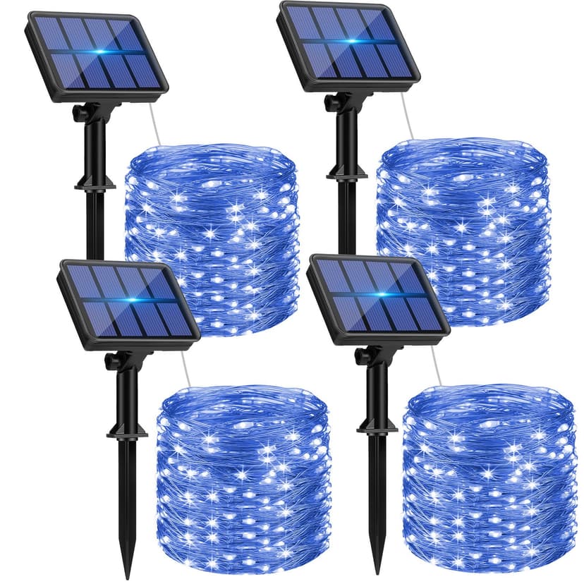 btfarm 4 Pack Solar String Lights Outdoor, Total 132FT 320LED Fairy Lights | Solar Twinkle Light Outside Waterproof, 8 Modes, Copper Wire Solar Powered for Christmas Garden Tree Wedding Party, Blue